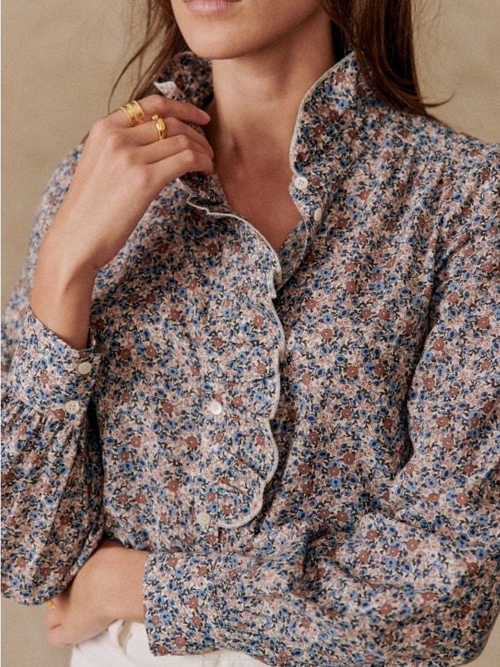 Sézane Chlo Shirt in the "Blooming Blue" floral print pattern